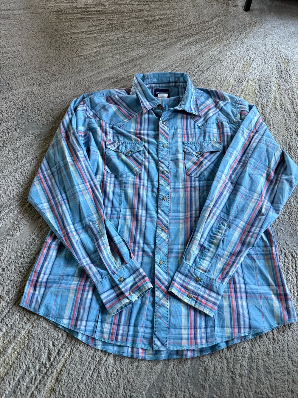 Wrangler Plaid shirt Western Snap button blue red Long-Sleeve Shirt XL